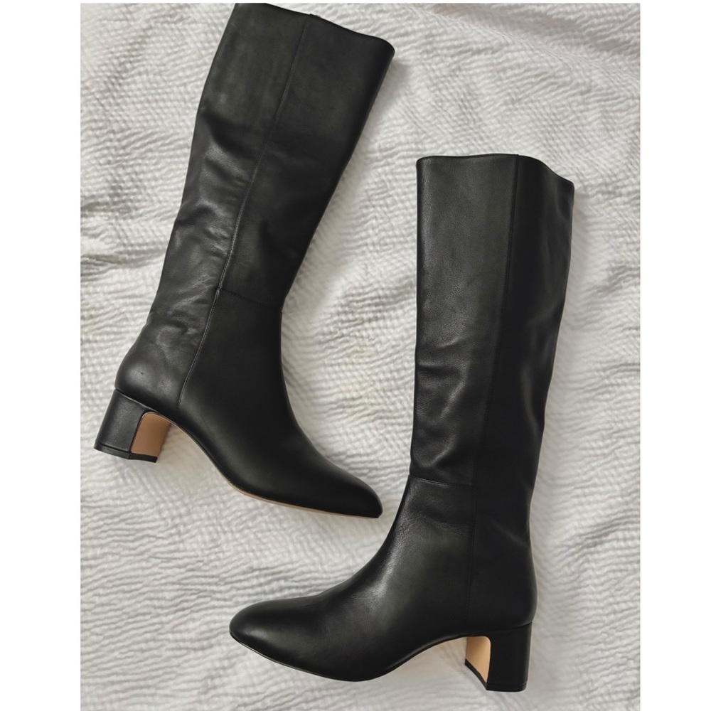 Ann Taylor Black Leather Knee-High Heeled Boots